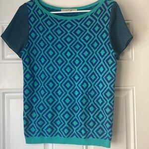 LOFT Geometric Print Short Sleeve Knit Sweater Size Small